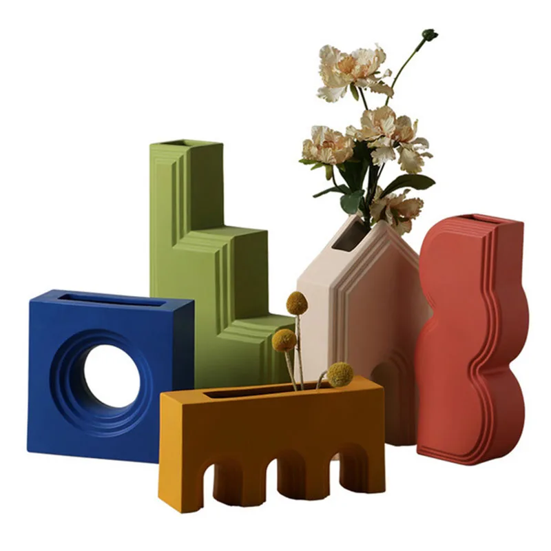 

Керамическая ваза в скандинавском стиле с геометрическим рисунком, ваза для цветов с гидропоническим устройством, настольные поделки, Евро...