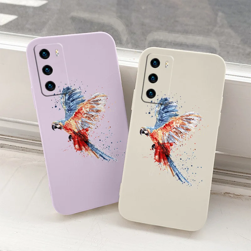 

Watercolor Parrot Silicone Case For Huawei P40 P30 P20 Pro Lite Mate 40 30 20 Pro Lite P Smart 2021 Y7A Soft Phone Back Cover