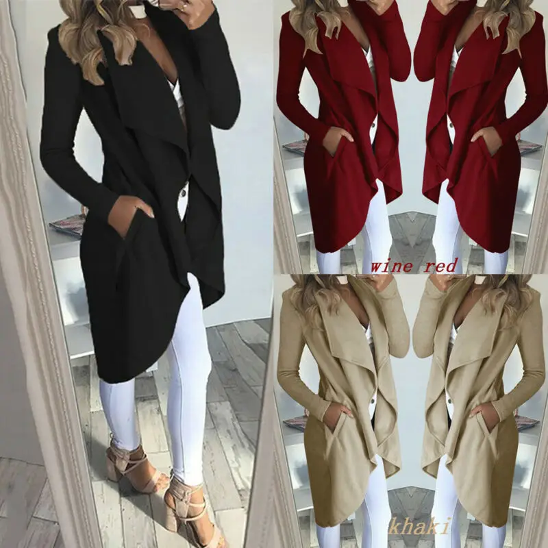

Womens Long Coat Jacket Ladies Long Midi Coat Tops Cardigan Solid Overcoat Open Front Pocket Coat
