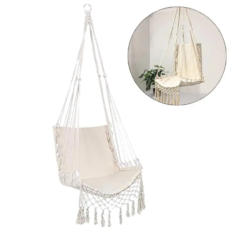 

Nordic Style Hammock Safety Beige Hanging Hammock Chair Swing Rope Outdoor Indoor Hanging Chair Garden Seat for Child Adult