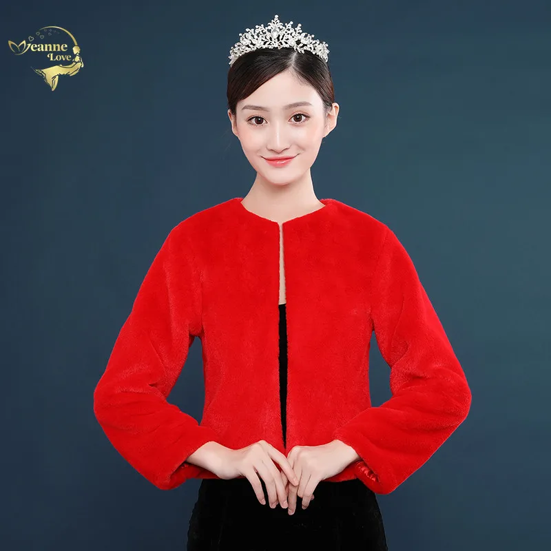 Аксессуары для свадебного платья болеро из искусственного меха с длинными