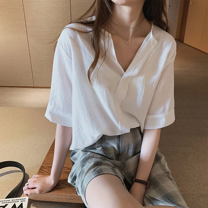 2022 Summer Woman Top blusa V-neck Casual Chiffon Blouse Women Shirt Short Sleeve Womens Tops and Blouses Ladies Plus Size 4xl