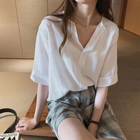 2022 summer woman top blusa v neck casual chiffon blouse women shirt short sleeve womens tops and blouses ladies plus size 4xl