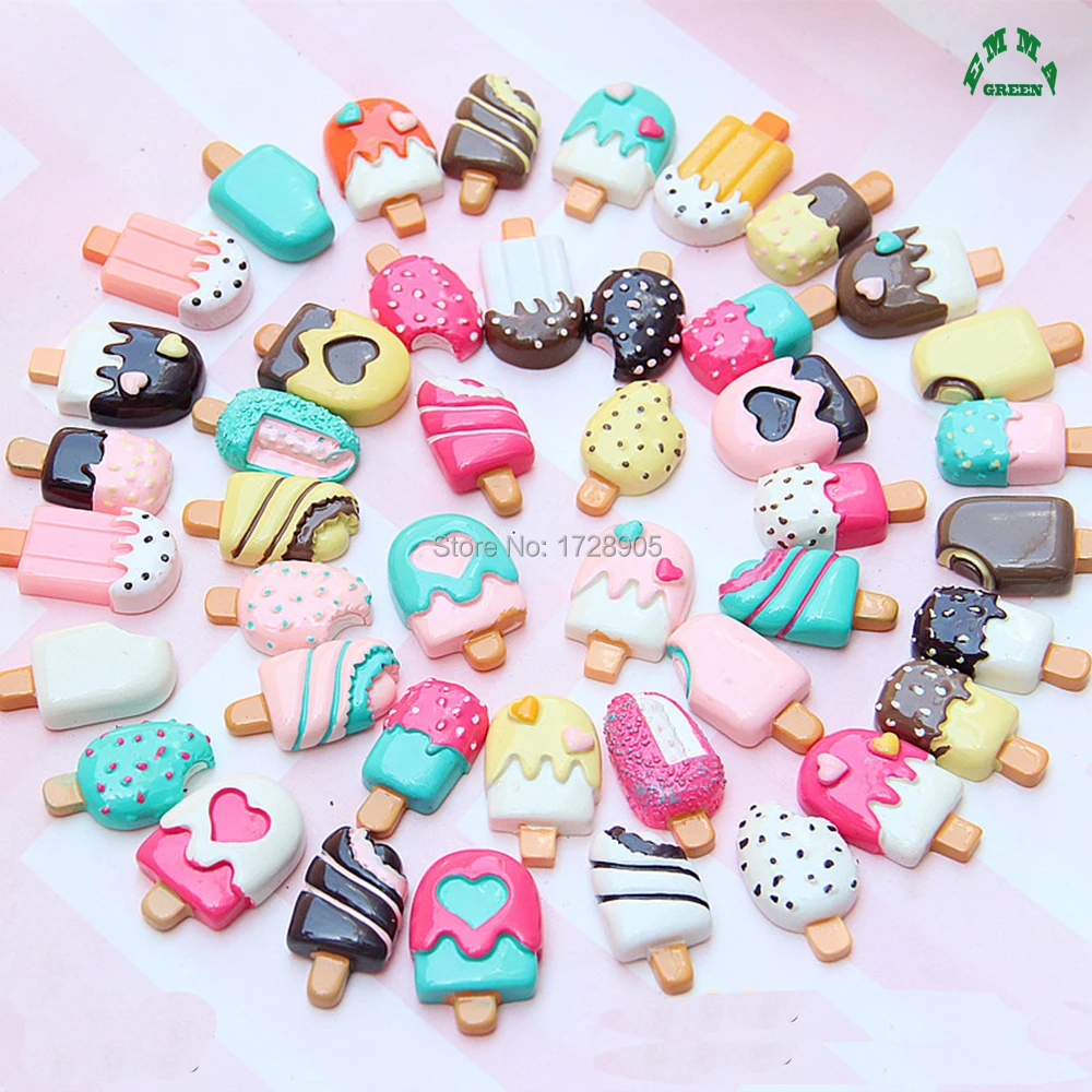 

Ice Cream Charms for Jewelry making 10pcs 30mm Mix Designs Resin Cabochons Flatback for Phone Cases diy Scrapbooking