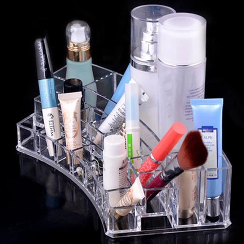 

Transparent Grid Lipstick Jewelry Container Plastic sector Storage Box Cosmetic Makeup Organizer Desktop Sundry Practical Case