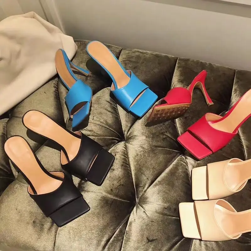 2020 г. модные женские тапочки с квадратным носом одноцветные открытый носок