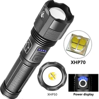 drop shipping xhp50xhp70 powerful flashlight 5 modes zoom power display led torch usb rechargeable flashligh camping outdoor