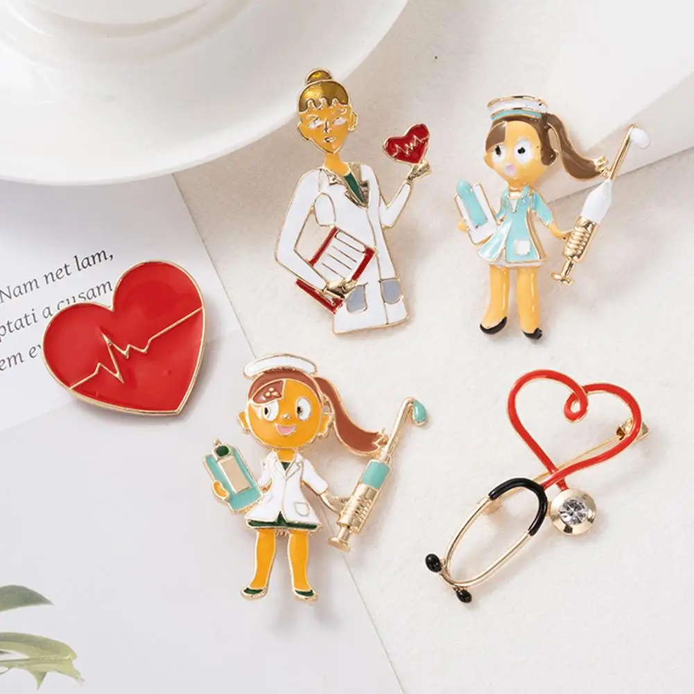 

Fashion Jewelry cartoon small Nurse Doctor Brooches Hospital Medical Stethoscope Ambulance Pins Badges Cartoon Stethoscope