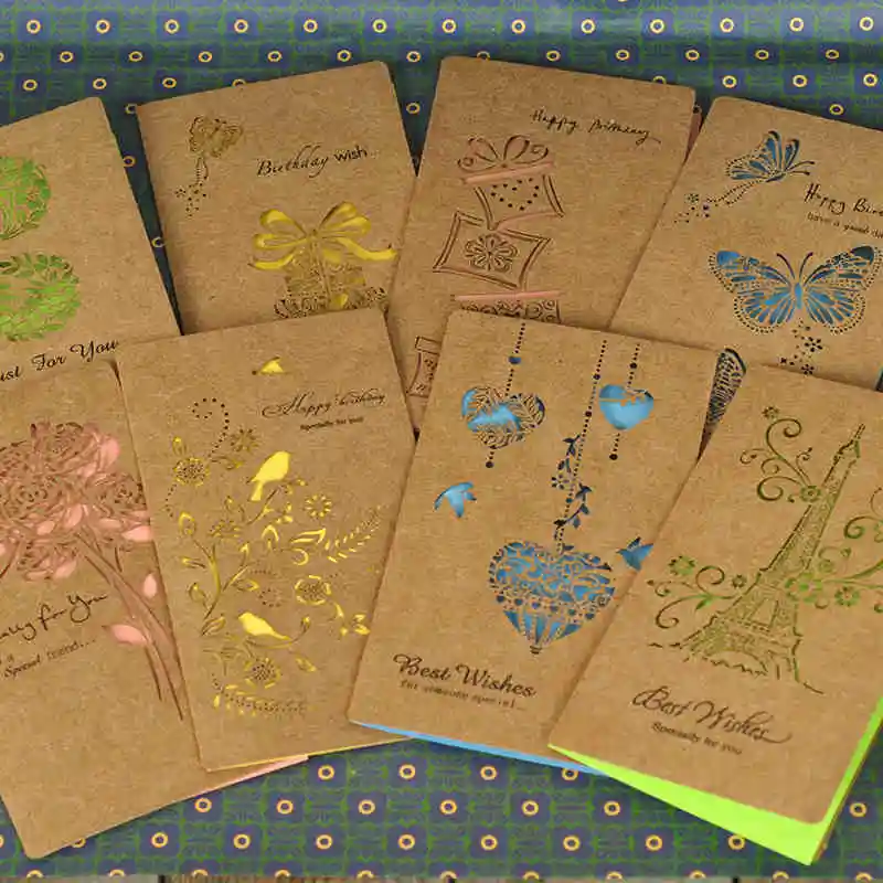 Винтажная поздравительная открытка из крафт бумаги конверт с вырезами