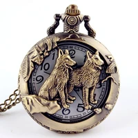 retro bronze wolf hollow design quartz pocket watch mens women necklace pendant fob chain steampunk pocket watches dropshipping