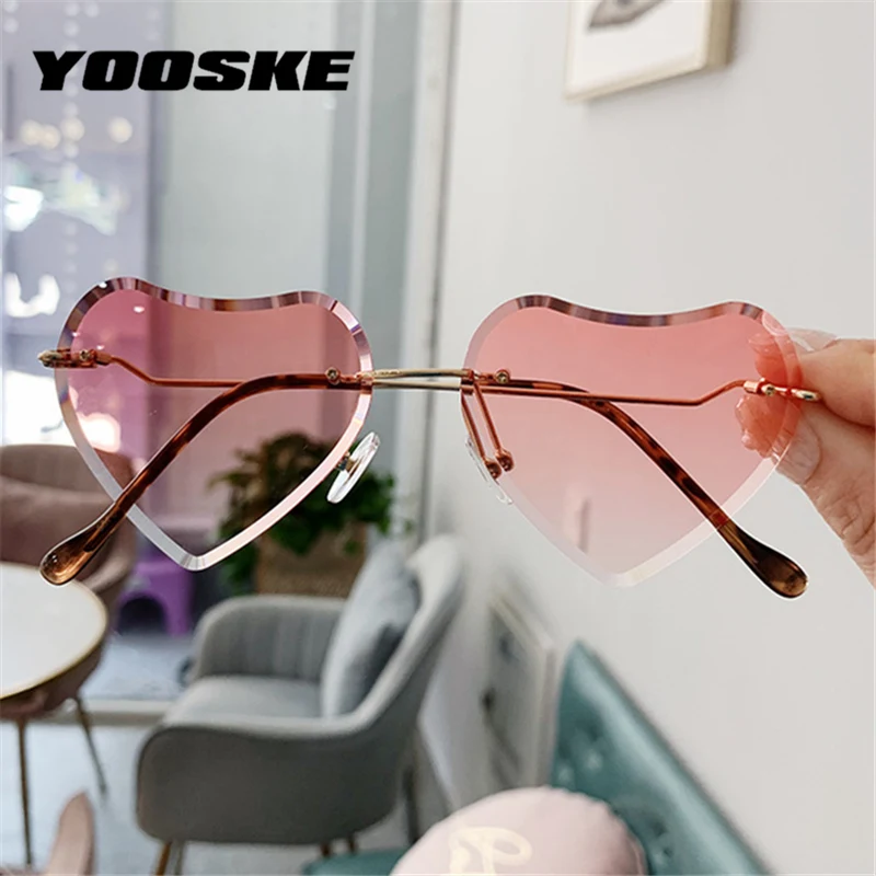 

YOOSKE Kids Heart Shaped Sunglasses Girls Fashion Rimless Sun Glasses Children Clear Gradient Sunglass Shades UV400