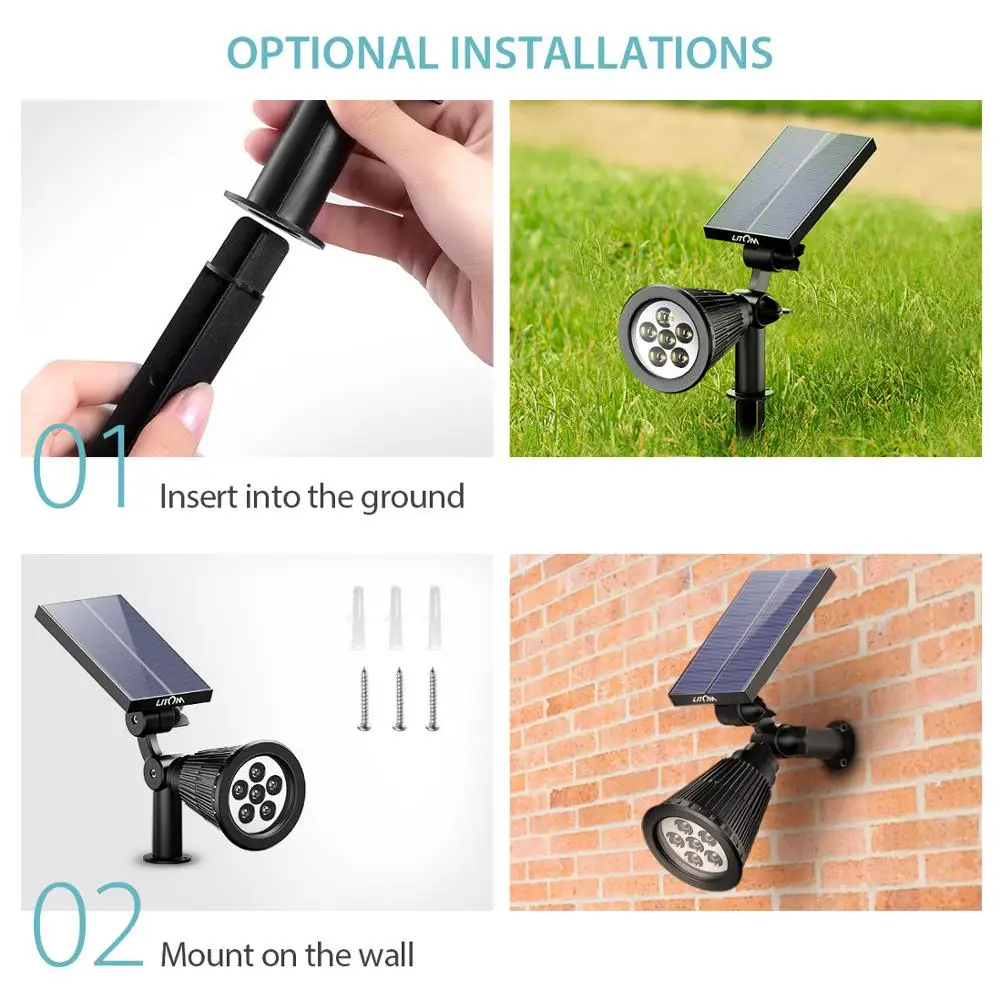 4 шт. LITOM Солнечный Точечный светильник ландшафтный 180 ° регулируемый