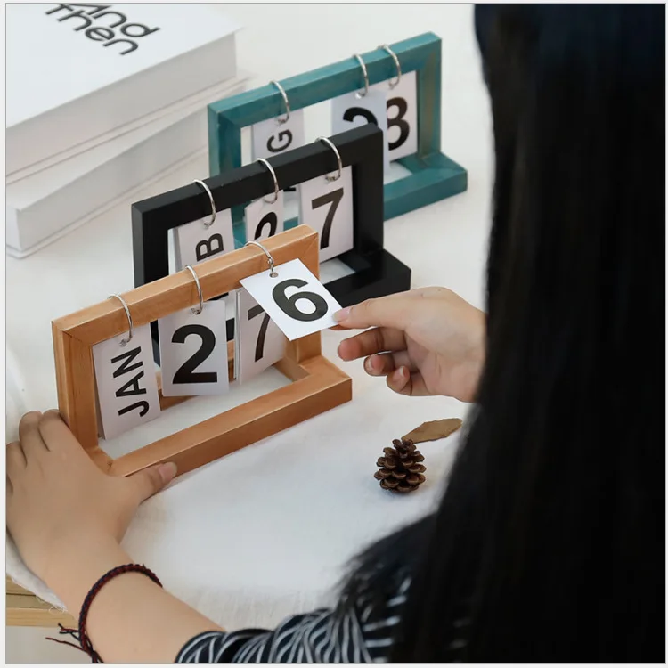 1PCS Vintage Wood Desk Page Flip Calendar Block Planner Permanent Desktop Decoration Accessories | Дом и сад