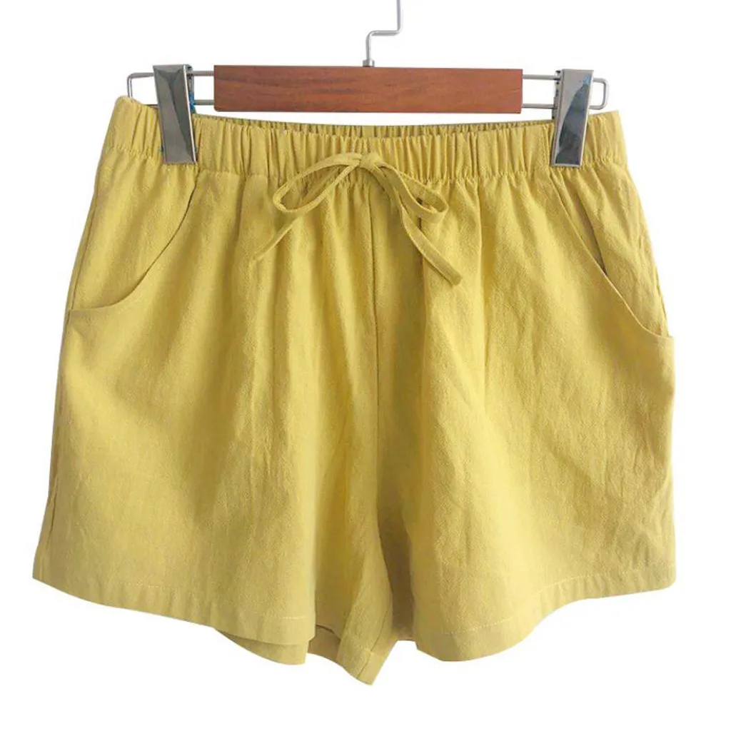 

Women Short Pants Summer Loose Rope Tie Short 2020 Sport Shorts Casual Elastic Waist Linen Shorts Pocket Beach Pants High Waist