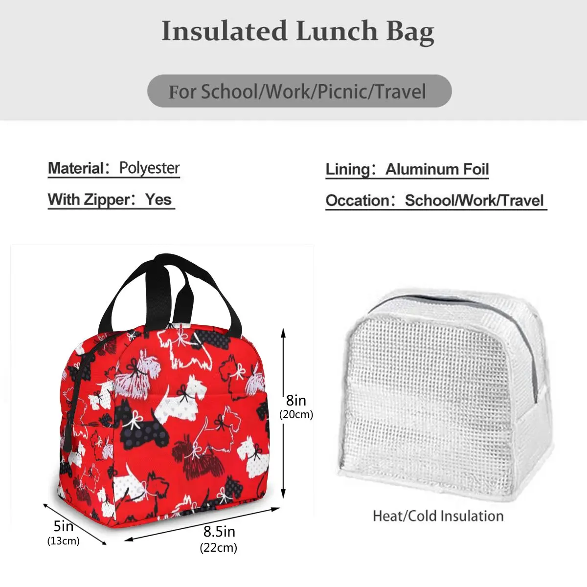 

NOISYDESIGNS Cartoon Westie Printing Portable Lunch Bag Thermal Insulated Tote Picnic Food Cooler Bag Pouch Lunch Storage Case