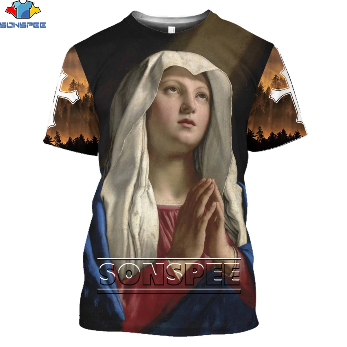 

SONSPEE Virgin Mary Jesus Christ T-shirt 3D Men Women Religion Belief Amen Tshirt Harajuku God Shirt Unisex Short Sleeve Tops