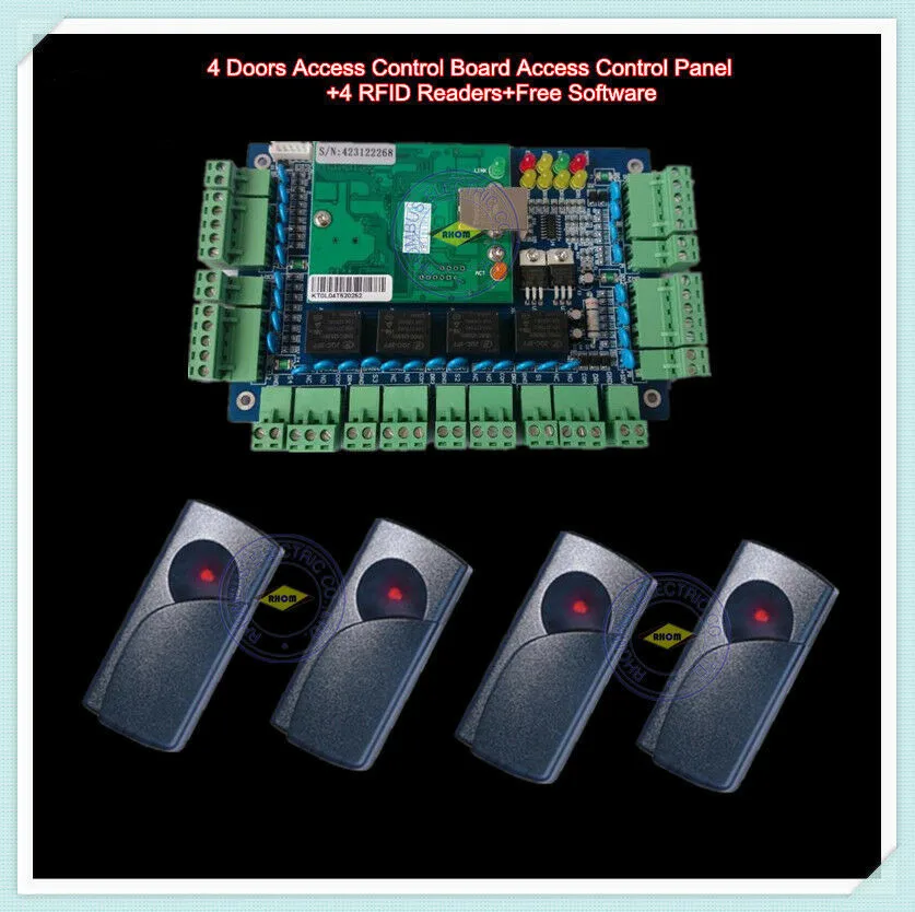 Панель управления доступом для 4 дверей RFID Считывателя бесплатное программное