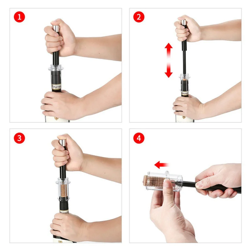 

Red Wine Air Pressure Cork screw Bottle Opener Needle-type Wine Bottle Opening Tools Bar Accessories Cork Remover Kitchen Tools