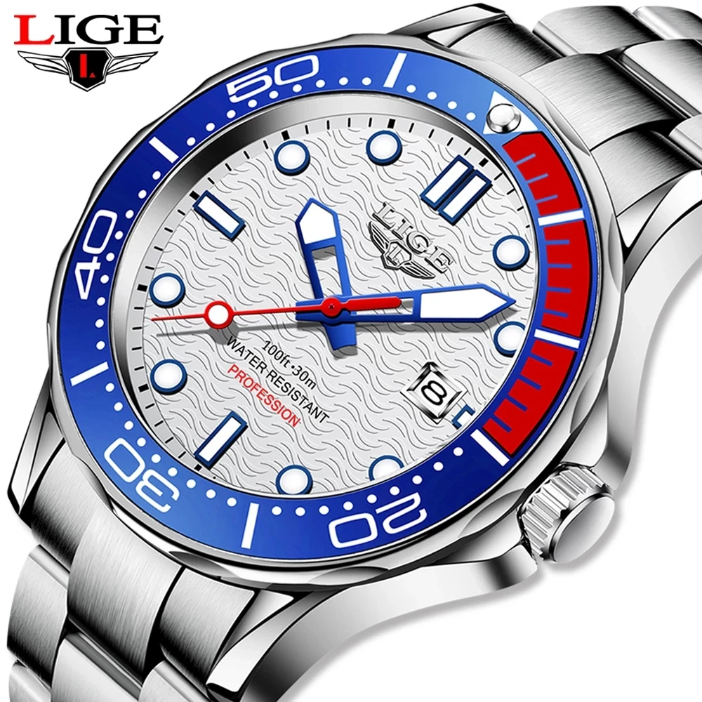 2021 LIGE Top Brand Luxury Watch For Men Stainless Steel Waterproof Clock Sport Watches Mens Quartz Wristwatch Relogio Masculino