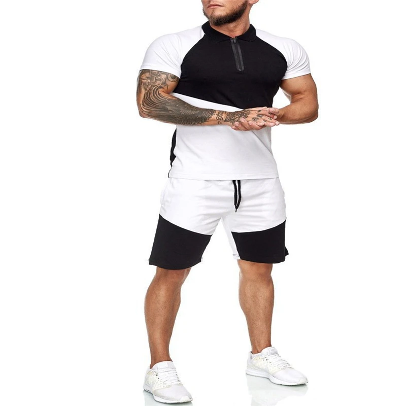 

Men's Sets Mens 2 Piece Outfit Sport Set Stripe Print Sweatsuits Casual Shorts Set Summer Fashion Clothing Male Short Tracksuit