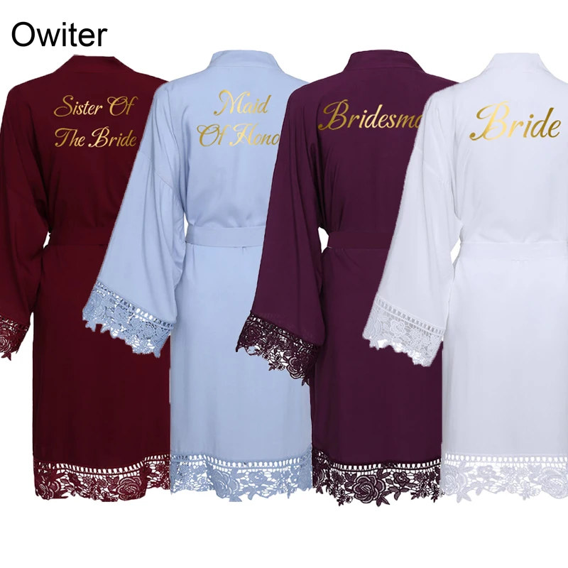 Банный халат женский хлопковый однотонный с кружевом для невесты и подружки