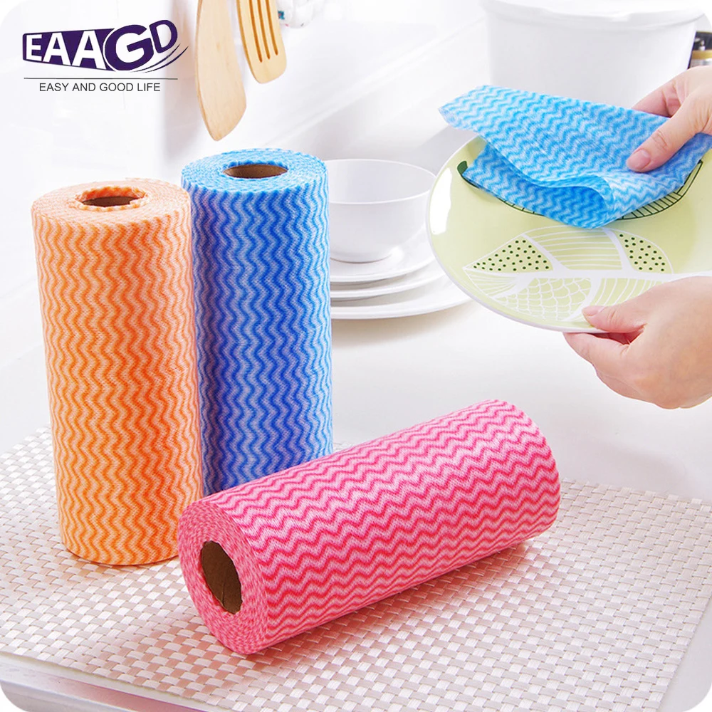 

50Pcs/Roll Disposable Kitchen Cleaning Cloth Non-woven Fabric Multi-functional Dry and Wet Non-stick Oil Wash Towel Dishcloth