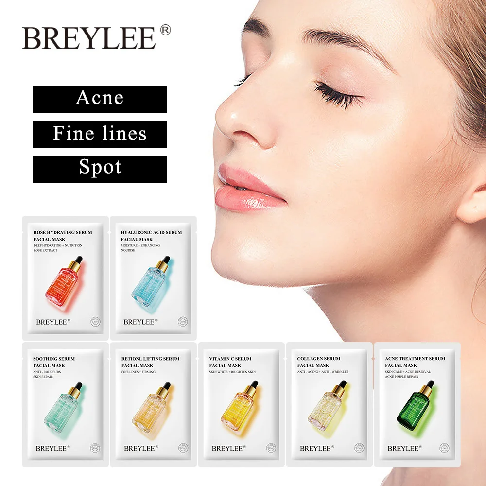 

BREYLEE Face Mask Collagen Facial Sheet Mask Retinol Acne Treatment Serum Whitening Moisturizer Skin Care Anti Aging Vitamin C
