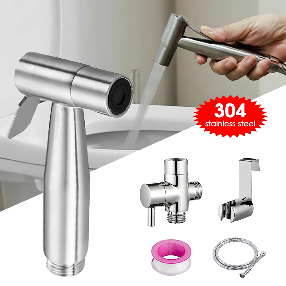 

304 Stainless Steel Handheld Portable Diaper Bidet Toilet Sprayer set Bathroom Toilet Bidet Shower Head Nozzle with Shower Hose