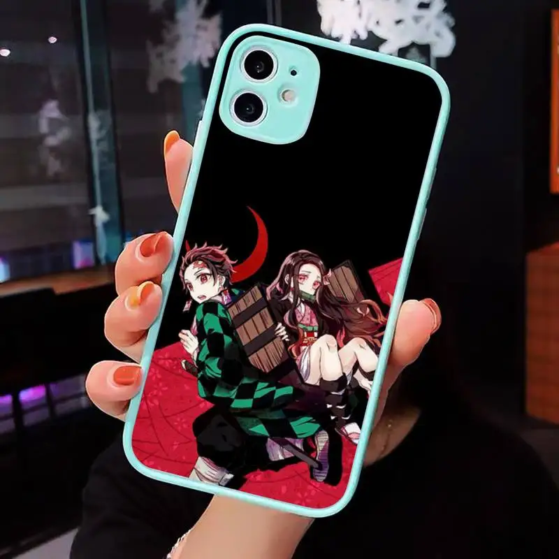

Anime Demon Slayer nezuko Kimetsu Phone Case Matte transparent For blue iPhone 12 Mini 11 Pro XR XS Max 7 8 Plus X Back Cover