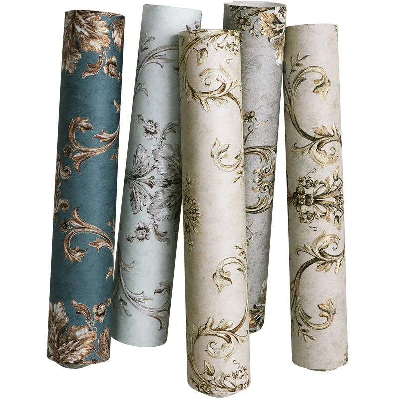 

European 3D 3D relief fine press Damascus non woven wallpaper bedroom living room TV background wallpaper luxury