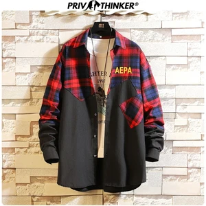 Мужские повседневные рубашки в стиле пэчворк Privathinker, корейские красочные рубашки, Мужская Осенняя винтажная мода, мужские топы, модель 5XL, 2020