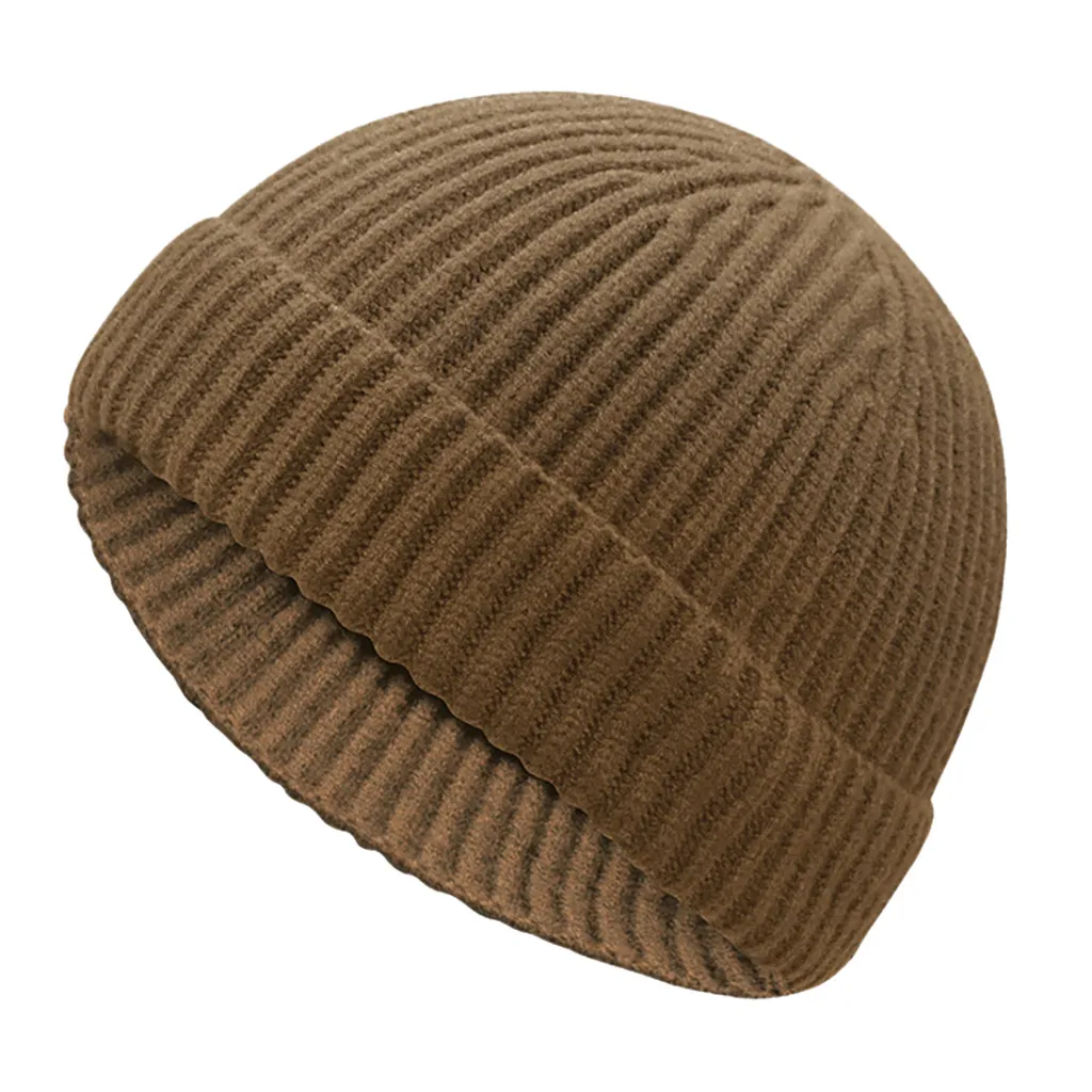 Осенне-зимние теплые короткие вязаные шапки для мужчин и женщин одноцветная