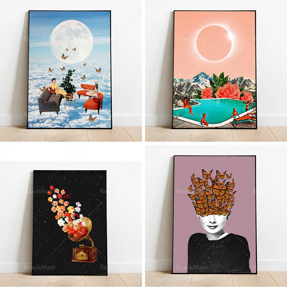 Фото Рай, Винтажный коллаж, Рай, Винтажный коллаж, розы,колландское искусство, ретро, сюрреализм,Psychedelic art,пейзаж, Mountai №1