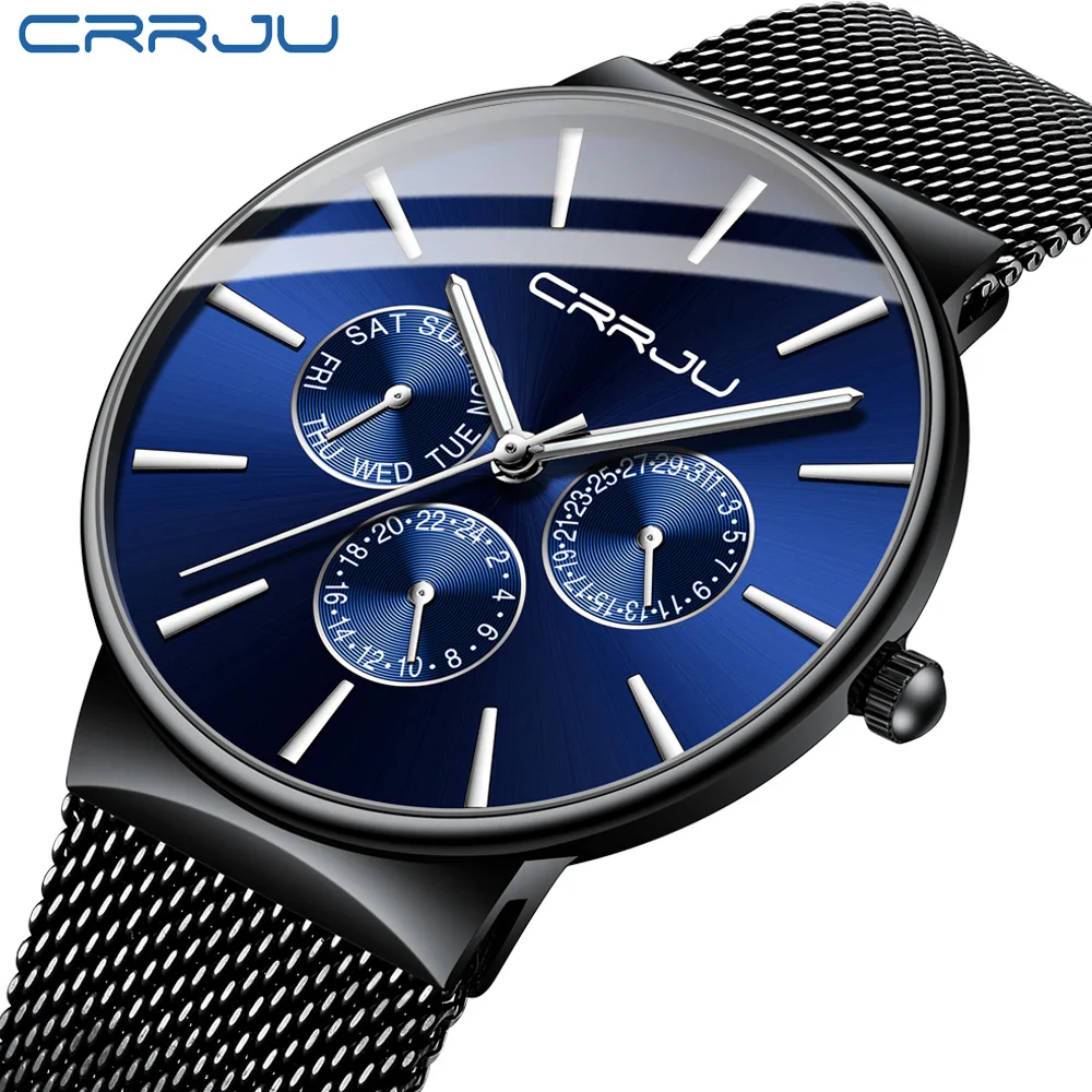 Reloj hombre мужские часы CRRJU Лидирующий бренд Роскошные водонепроницаемые ультра