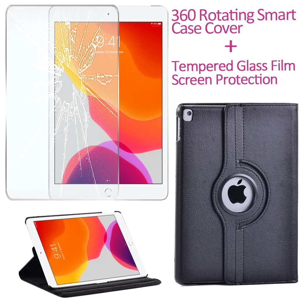 

Case for IPad Mini 1 2 3 4 5/IPad 2 3 4 5th 6th/7th 8th/IPad Air1 2 3/Pro 9.7/10.5/Pro11 360 Rotating Tablet Cover+Tempered Film