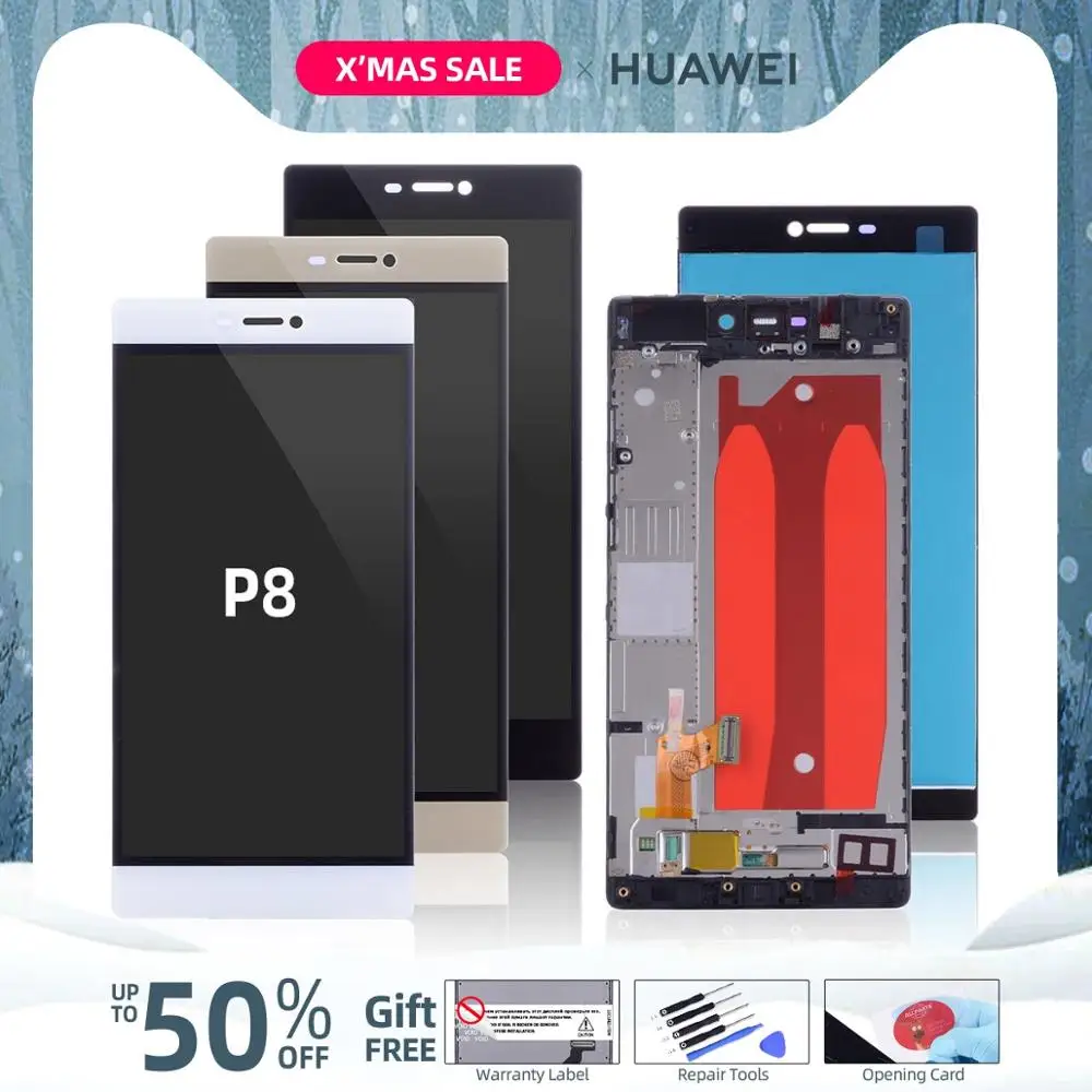 Дисплей для HUAWEI P8 LCD в сборе с тачскрином на рамке 5.2'' белый золото черный