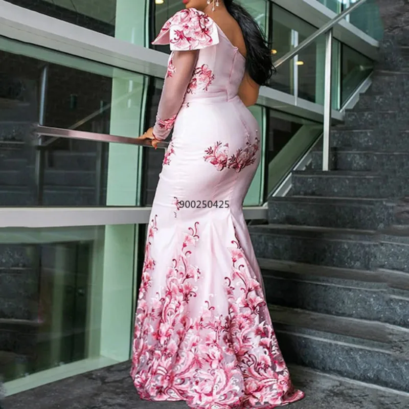 African Dresses For Women Ladies Long Party Mermaid Dress Sexy Transparent Mesh Ruffles Evening Bodycon Maxi Trumpet | Тематическая