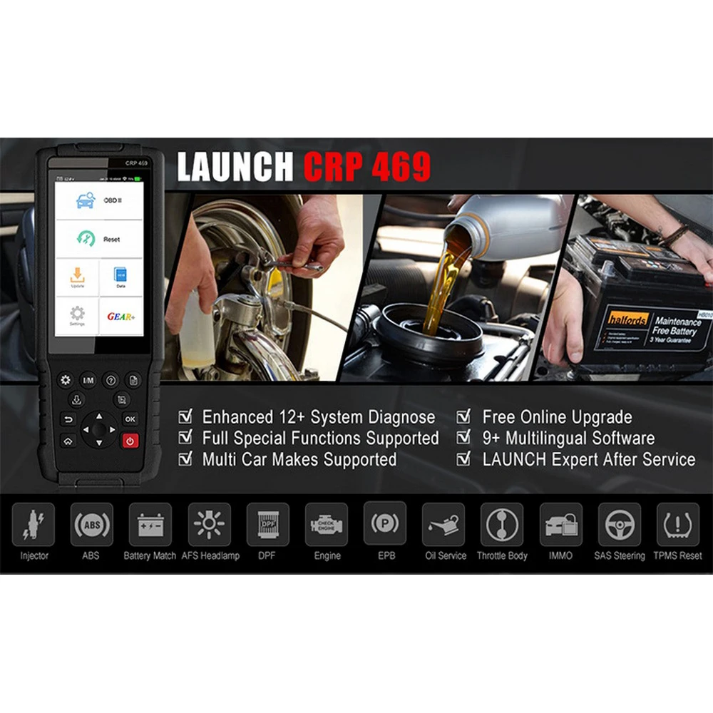 Original Launch CRP469 OBD2 Car diagnostic Scanner ABS EPB DPF TPMS 11 Reset Functions Code-Reader Diagnostic Tool PK CRP429C |