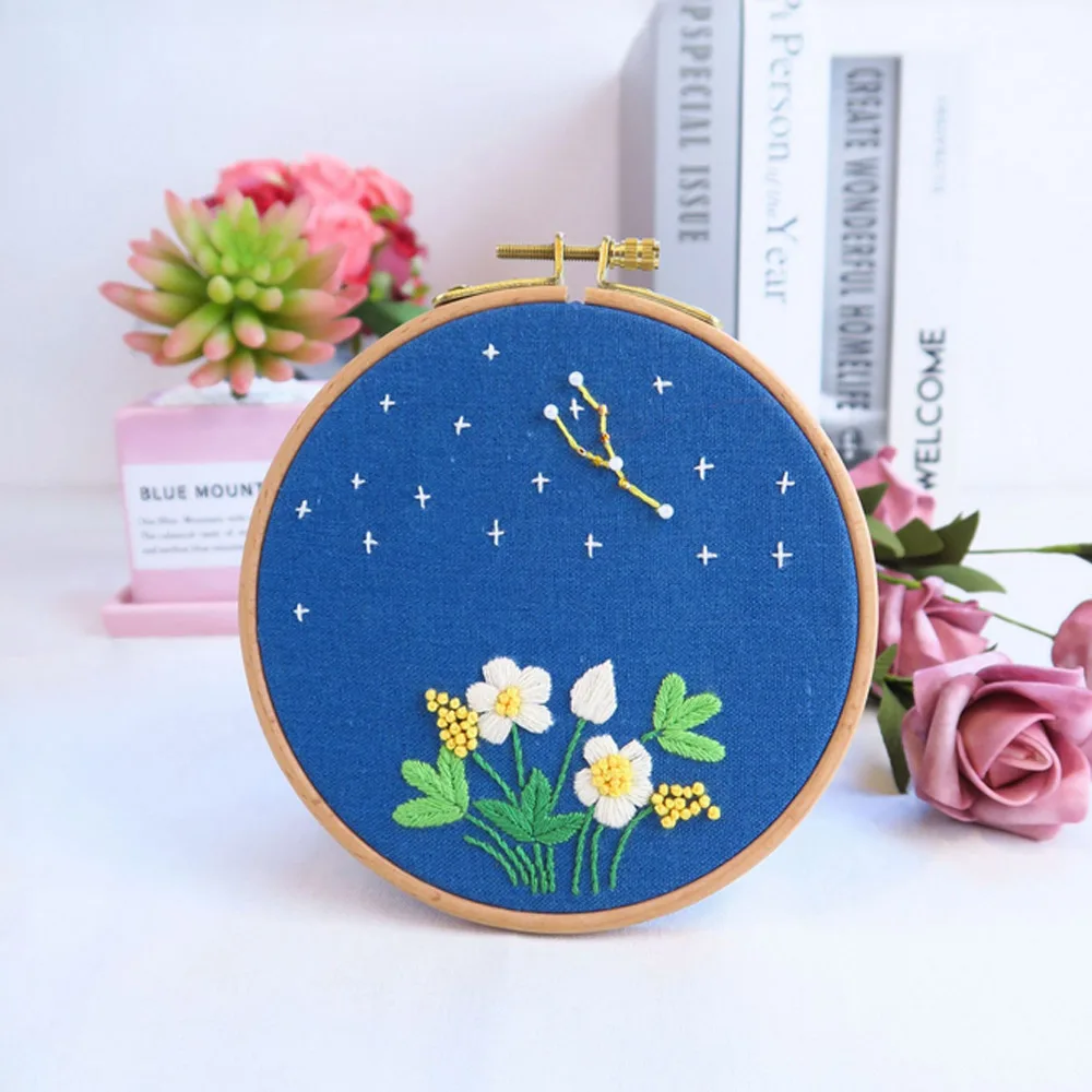 

Blue Cotton Cloth Embroidery Kit Twelve Constellations Pattern DIY Needlework Sewing Cross Stitch Set Handmade Art Home Decor