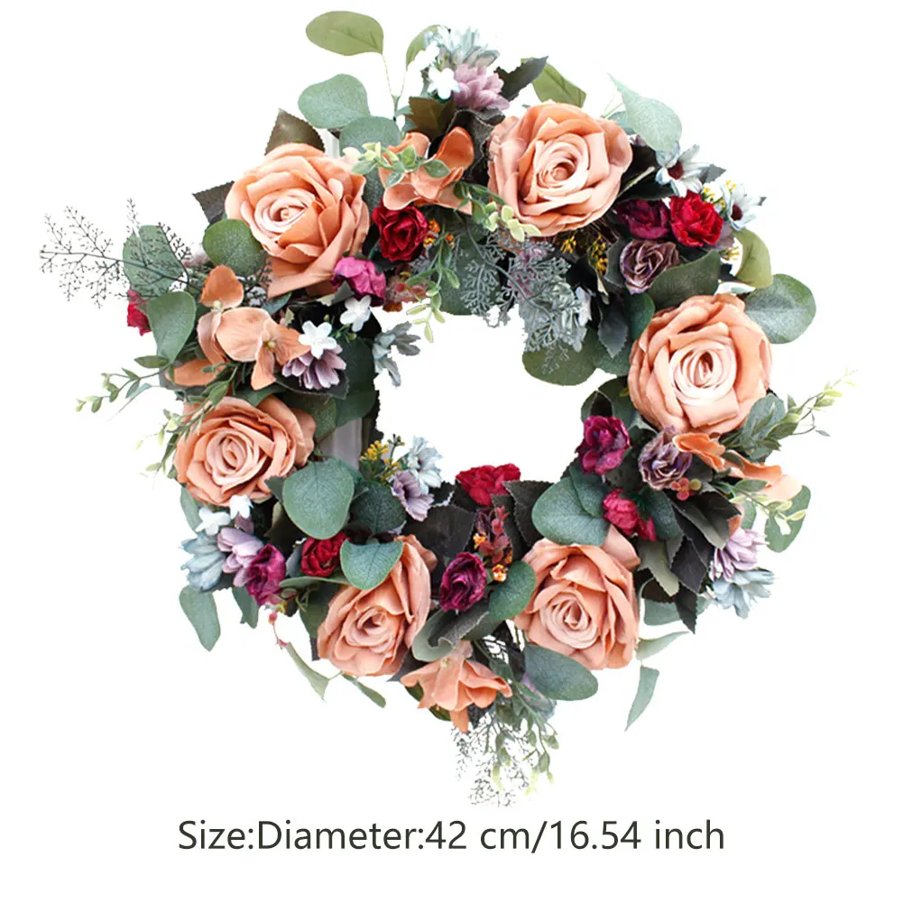 

Floral Wreath Artificial Flowers Door Wreath Romantic Rose Simulation Garland For Wedding Home Party Decoration Four Colors