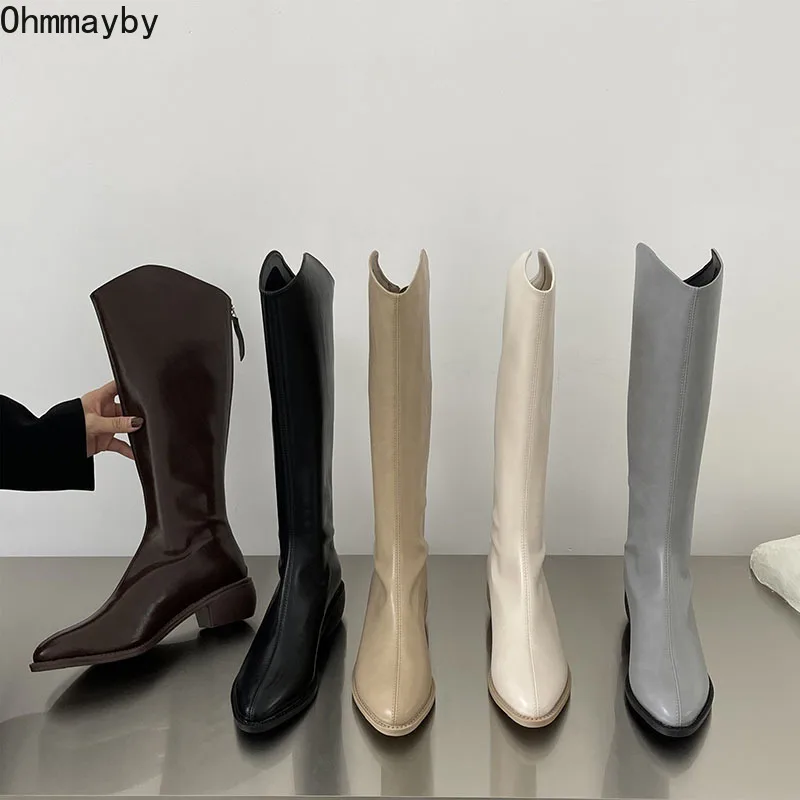 

Модные женские облегающие сапоги до колена, зимние высокие сапоги из искусственной кожи на каблуке, высокие сапоги до бедра, рыцарские сапо...