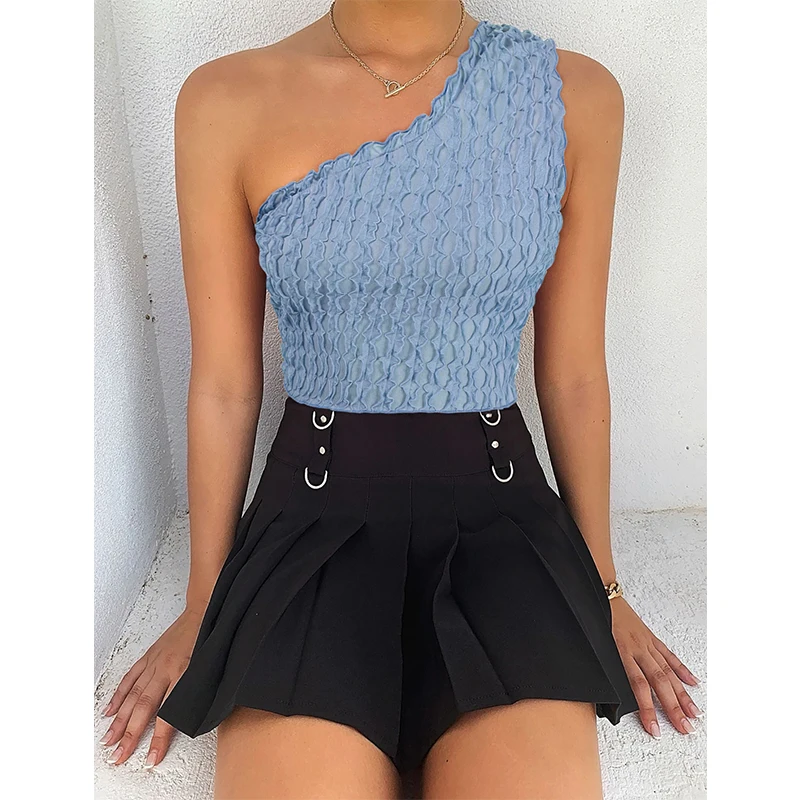 

Women's Halter Tops Sexy Irregular Hanging Neck Solid Color Small Vest New Style Summer Slim One Shoulder Tank Tops Streetwear