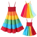 Детское платье на бретельках, с разноцветными вставками, для маленьких девочек