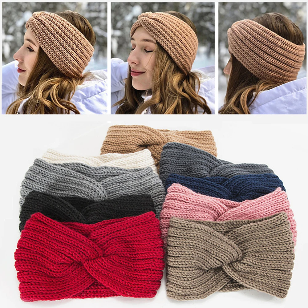

Crochet Knitting Woolen Headbands Winter Women Bohemia Weaving Cross Headbands Handmade Hairbands New Solid