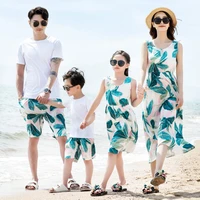 motherfatherkid matching outfits momy and daughter flower print dress sets summer couple clothes family matching beach suits