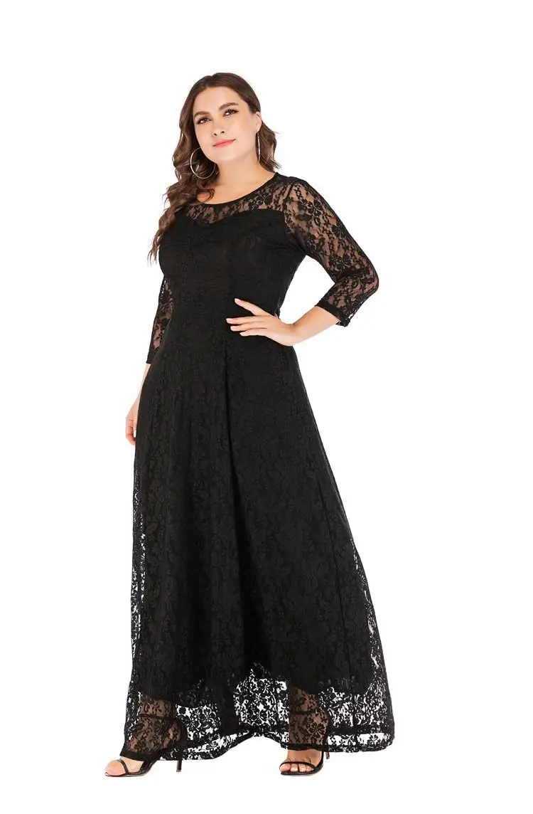 Кружевное платье длиной до пола 5xl 6xl, большие размеры, Женское зимнее платье, элегантное вечернее винтажное Длинное Макси платье, большие размеры, vestidos