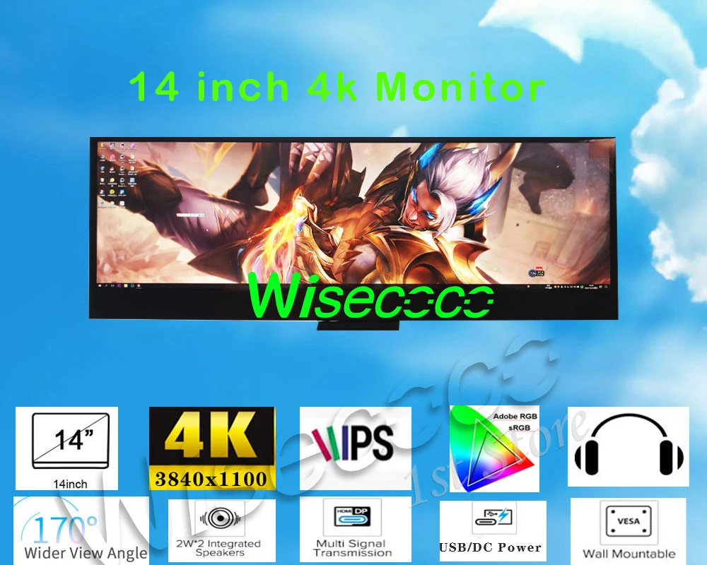 Wisecoco 14 дюймов монитор 4k 3840*1100 IPS ЖК дисплей с чехол компьютер Температура памяти