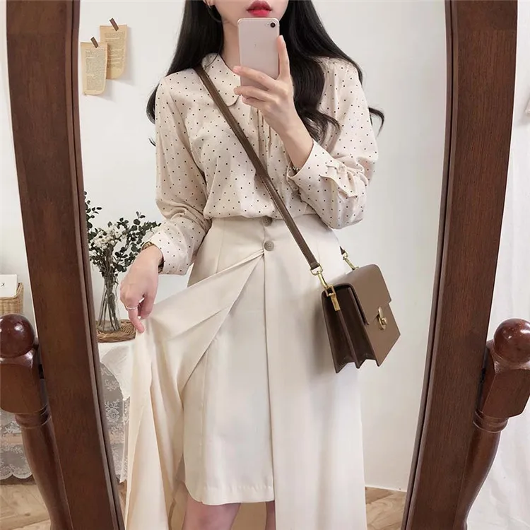 New 2021 Spring Women Fashion Casual Office Ladies Korean Style Buttons High Waist Patchwork Split Female Straight Skirt SK6121 | Женская