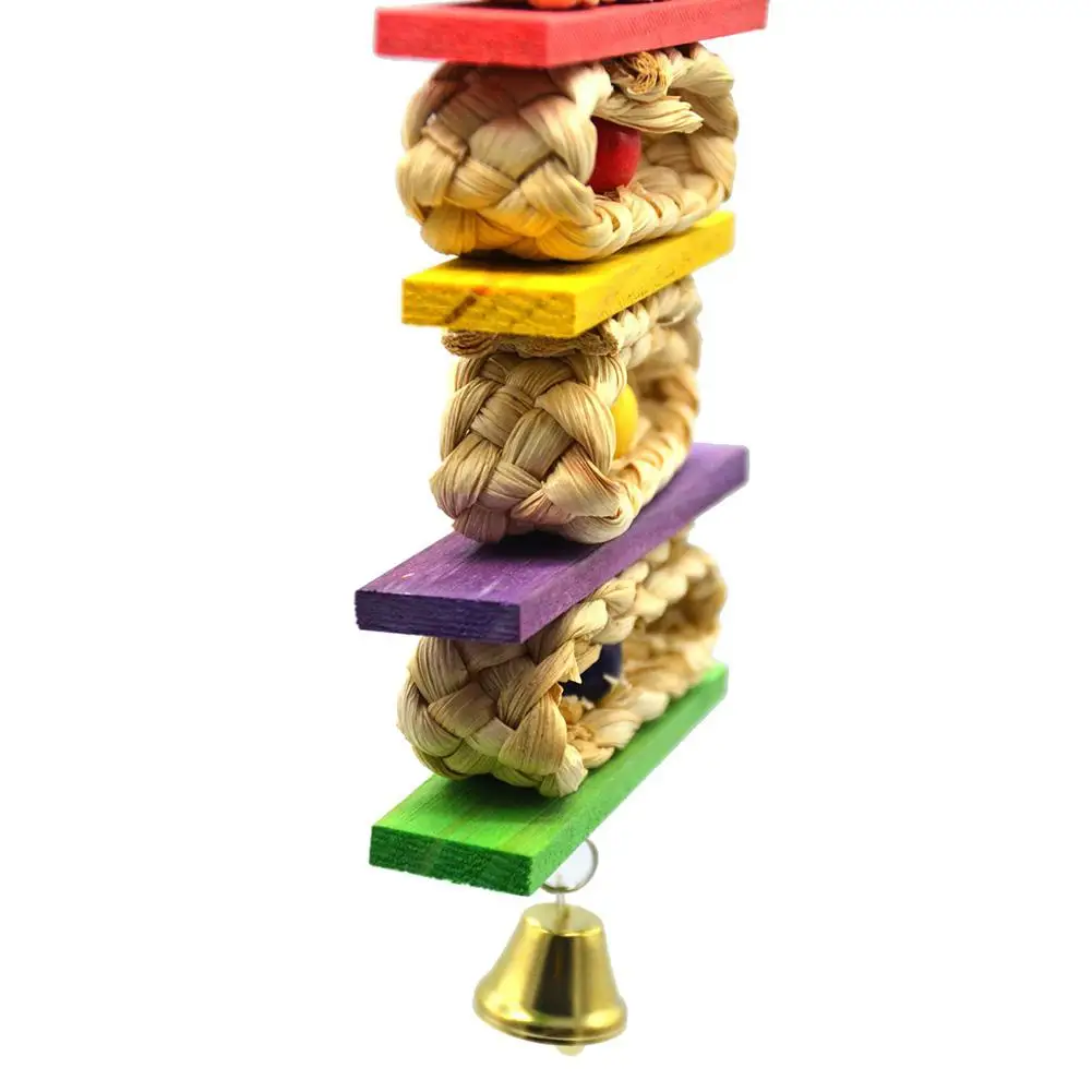 Птица Попугай жевательная игрушка колокольчик ткачество цветная деревянная