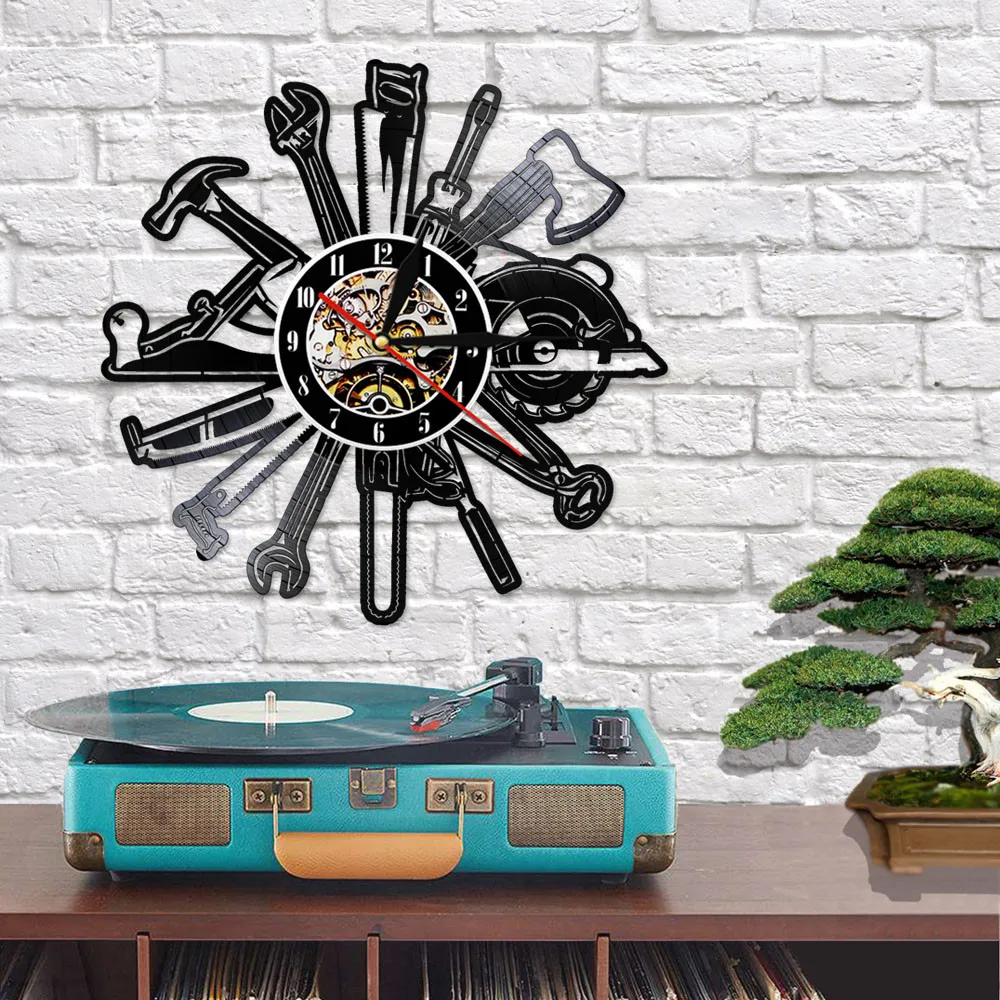 Столярные инструменты Виниловая пластинка настенные часы гаражные Часы